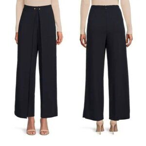 Halston Women's Navy Blue Flat Front Draped Pants Size 6
